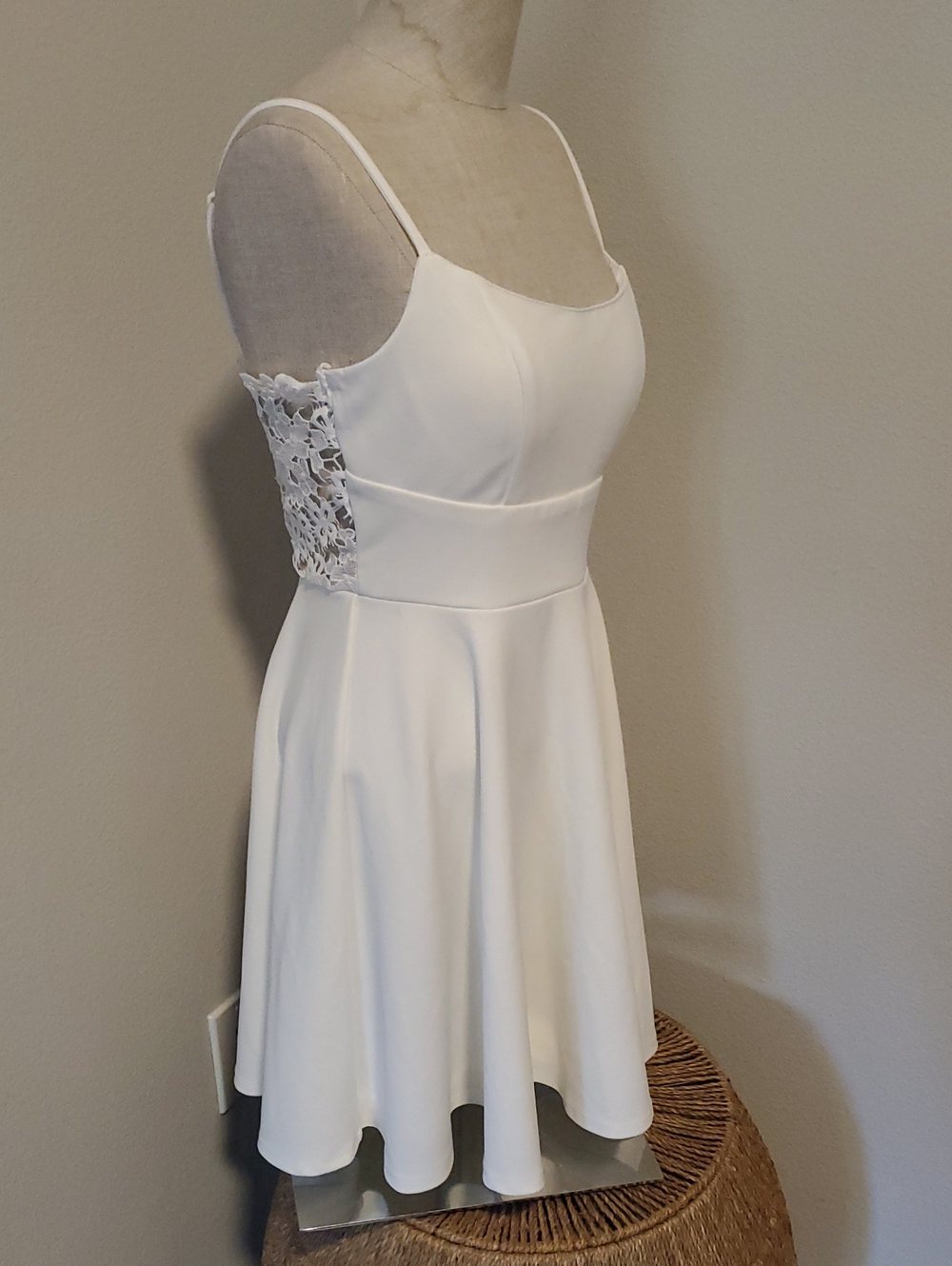 City Studio White Lace-Side Fit & Flare Mini Dress